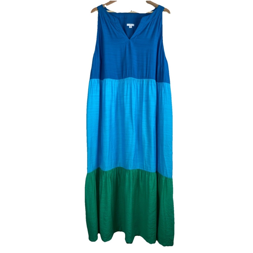 J. Jill Women's Size 3X Green Blue Color Block Sleeveless Maxi Sun Dress